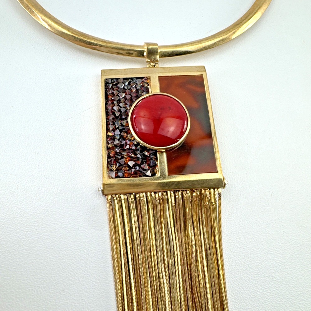 Henri Bendel‎ Rare Fringe Choker Necklace Gold Neutral Gone Native $298 Original
